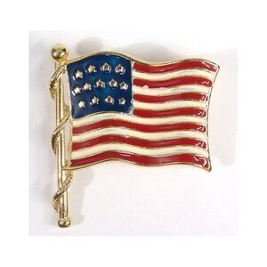 Large Vintage American Flag Pin Enamel 1.5" Exc Cond Patriotic Red White & Blue